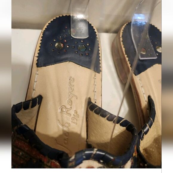 Jack Rogers "Navajo" Boho Fabric w/Leather Whipstich Thong Sandals Sz.9 Ret $138 - Picture 4 of 6